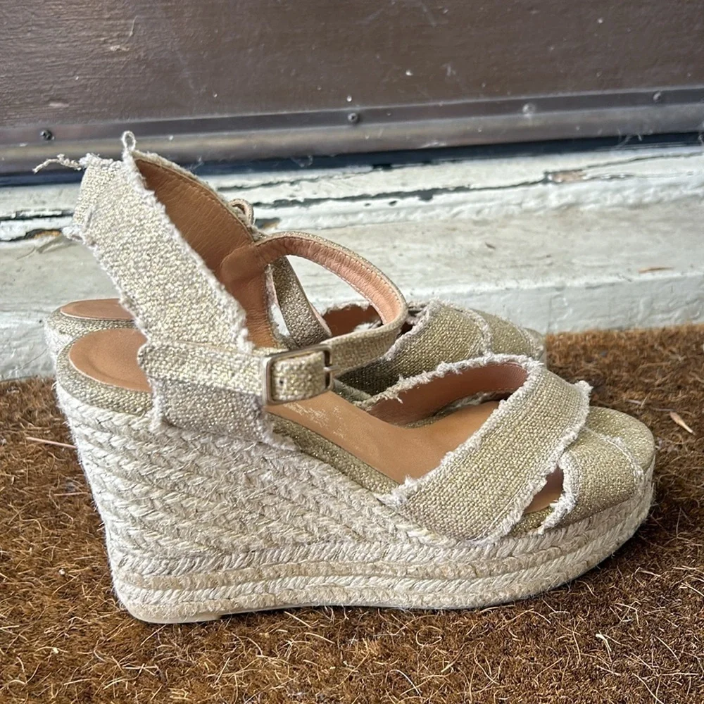 Castaner Bromelia Frayed Canvas Wedge Espadrilles Sz EU 39 Bohemian Vacation
